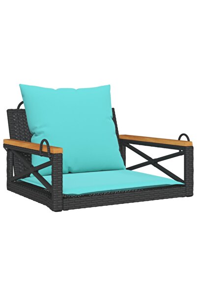 vidaxl Rocking bench with cushions, black, 63x62x40 cm, polyrattan