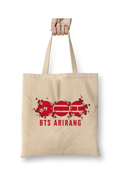 Toyaso Geantă de plajă din pânză albă cu logo BTS Arirang Jungkook, cu mâner ...