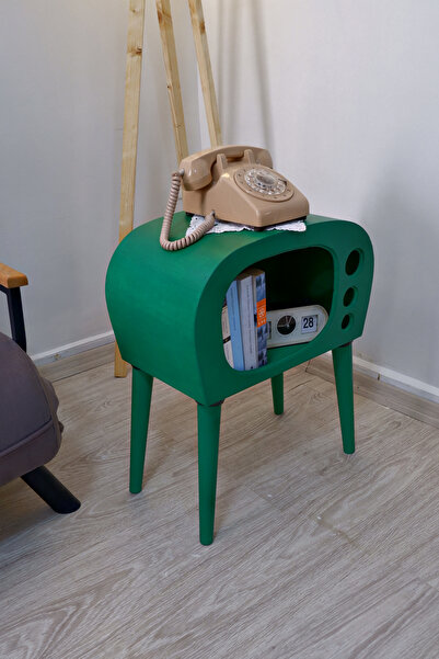 huncar Ahşap El Yapımı Retro Televizyon Köşe Sehpası Mint Green