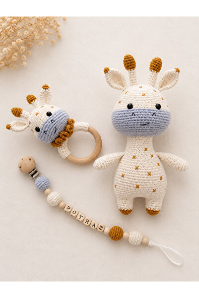 SineklikStoree El Yapımı Amigurumi Zürafa Bebek Hediye Seti – İsimli Emzik Zi...