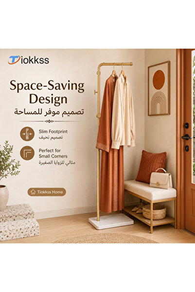 Tiokkss حامل ملابس أنيق ذهبي للمنازل العصرية - قاعدة رخامية متينة ومنظم متعدد...
