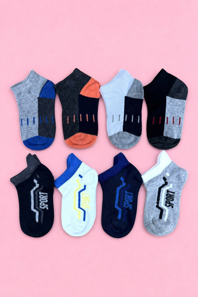 ZENGİN Set of 8 Seamless Sporty Patterned Children's Bootie Socks |   Breatha...