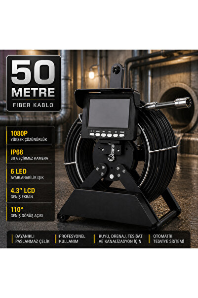 AteşTech 50 Metre Kanalizasyon Kamerası | 1080P Boru Görüntüleme | Fiber Kabl...