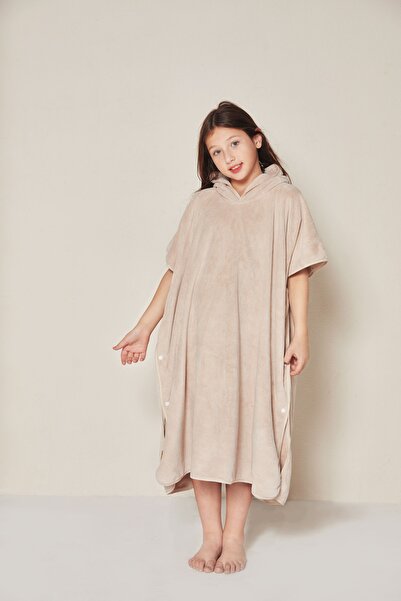 REEFI Plain Hooded Kappa Beige Color with Snap Buttons for Kids 9-11 Years