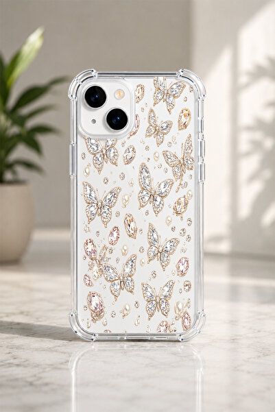 Caseji İphone 15/14 Uyumlu Cute Gümüş Kelebek Baskılı Sevimli Telefon Kılıfı ...