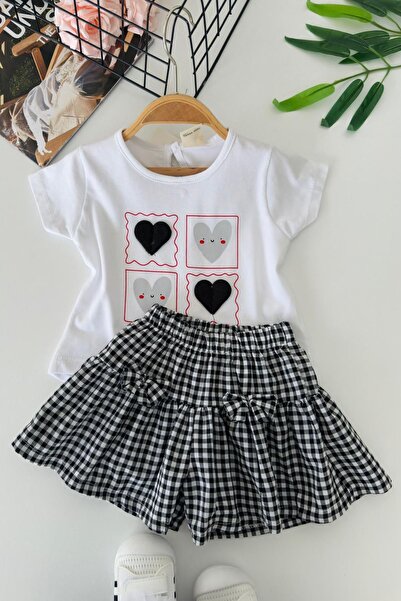 Minigimin Cicileri My Little One's Baby Girl Set with Heart Detail and Gingha...