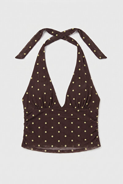 it's basic Women's Polka Dot Coffee S6-81 Halter Neck Bustier