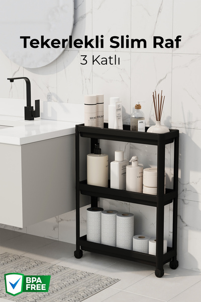 Nandy Home 3 Katlı Tekerlekli Slim Raf Düzenleyici Çok Amaçlı Dar Alan Organi...