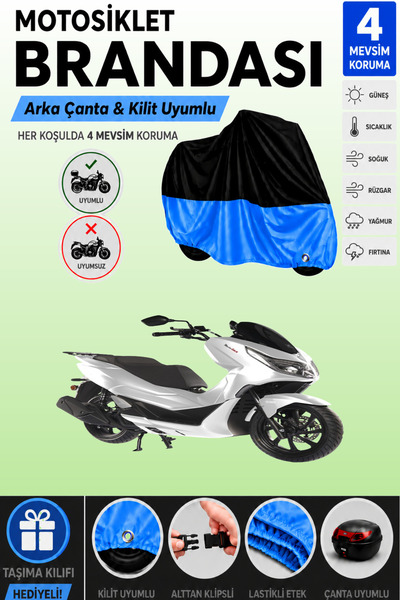 Cemku Double Black Top - Blue Bottom, Rear Bag Compatible Motolux Mcx 125 Mot...