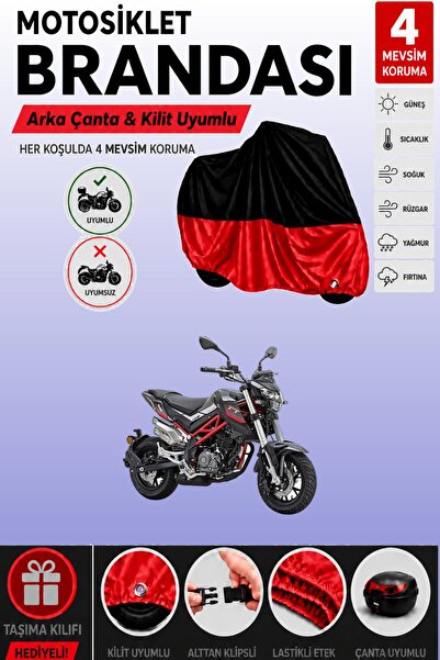 Cemku Double Black Top - Red Bottom, Rear Bag Compatible Benelli T.N.T 125 Mo...