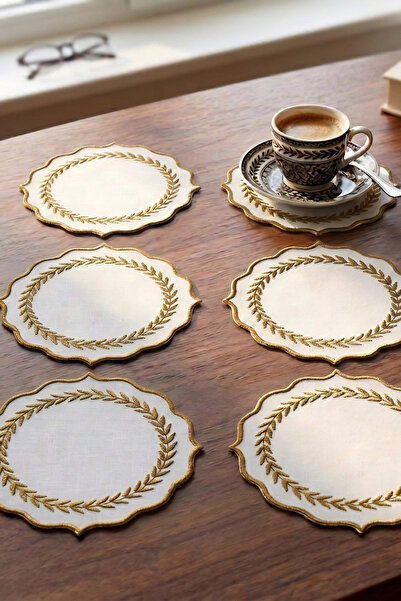 BaksLiving 6 Pieces of Gold Embroidered Dowry Napkins for Coffee and Cocktail...