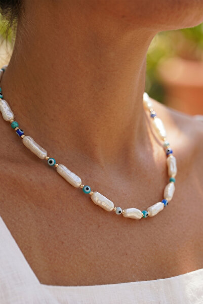 AURRARİ Nazar Boncuk with Pearls and Gold Dorica Necklace