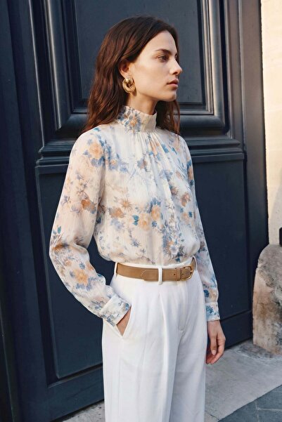 Sateen Bluză cu imprimeu floral - Indigo
