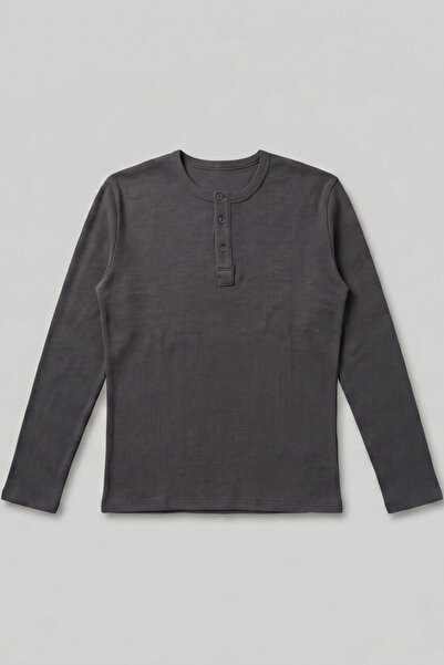 gothamvibes Erkek Antrasit Henley T-Shirt