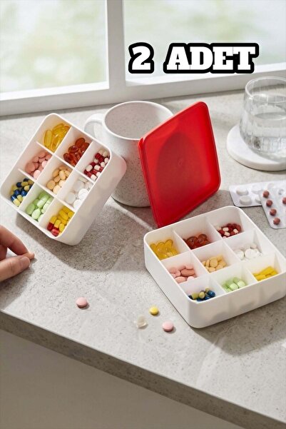 Bayev 2 Adet Medicine Box 1019 İlaç Kutusu 9 gözlü Ayarlanabilir Bölmeli Kapa...