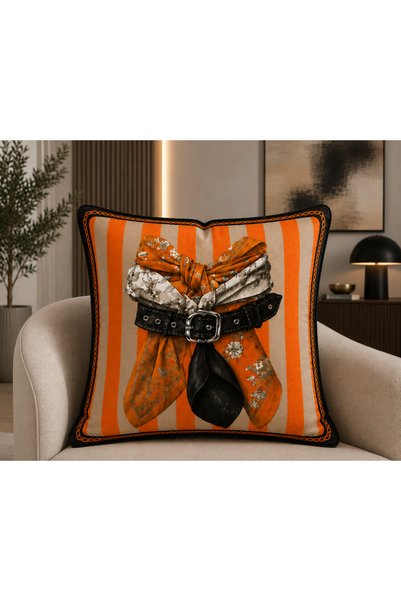 stellahomes Orange Horse Patterned Runner and Throw Pillow Set Digital Printed Luxury Decorative Pillow Set