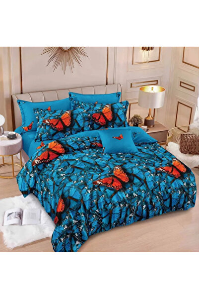 Pucioasa Finet 6-piece Bedding Set, Blue with Red Butterfly-R589