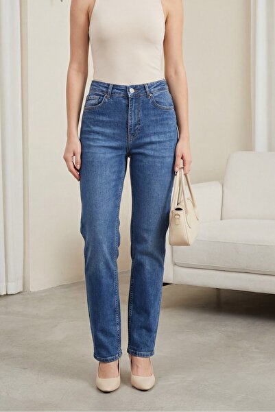 Modamorfo High Waist Straight Leg Jeans with Pockets -Indigo