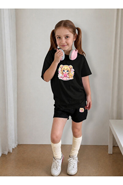 LORVEX Girl's T-Shirt and Shorts Set, Printed Cotton, Summer Casual Fit Combi...