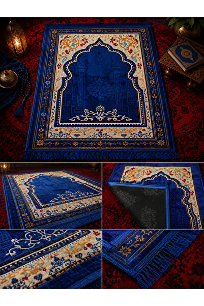 ABAS Luxury Velvet Prayer Rug with Non-Slip Base, Soft Textured Orthopedic Su...
