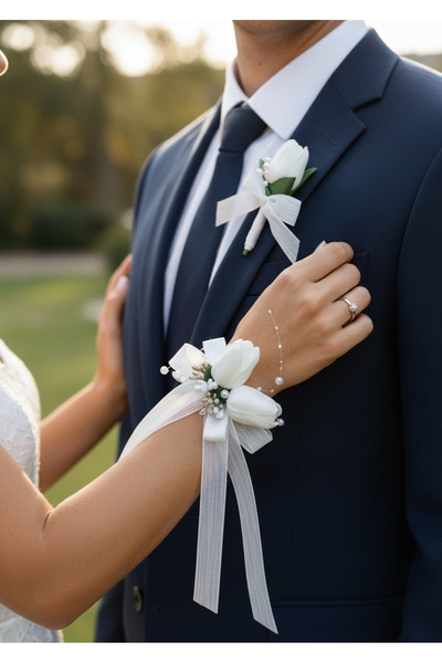 BTRENDY Lale Gelin Bilekliği Ve Damat Yaka Çiçeği