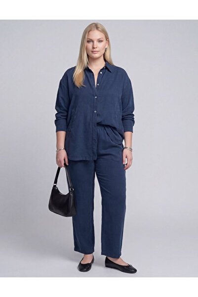 Kayra 100% Lyocell Relaxed Fit Double Suit Dark Navy Blue