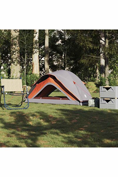 vidaxl Cort de camping pentru 1 persoana, gri/portocaliu, impermeabil