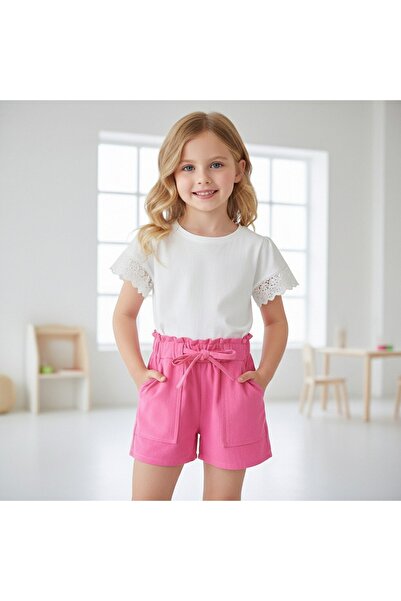 OEM Girls' shorts, made of linen, casual style, B013
