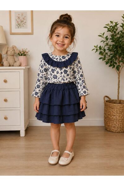 COLORDS Girl's Muslin Shirt-Skirt Set