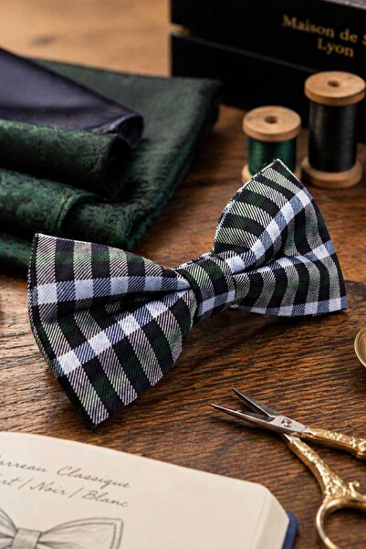Kravatkolik Blue - Green Plaid Silk Bow Tie Sb191