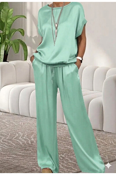 By Kul Design Set de damă din satin cu decolteu tip crew