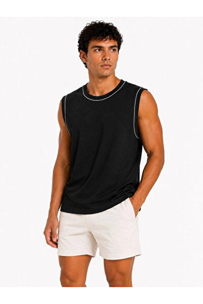 Asmedo Men's Contrast Ribbed Sleeveless Undershirt Crew Neck Summer Basic Und...