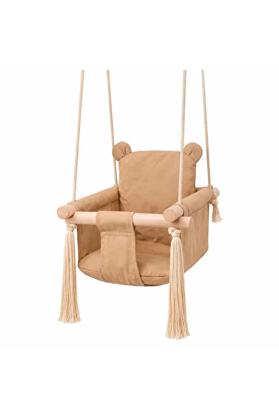 GINGER HOME Wooden swing for children Bear with backrest, soft seat with Cott...