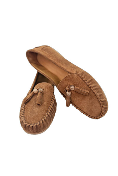 Taba Püskül Detaylı Premium Kalite Loafer Düz Taban Ayakkabı