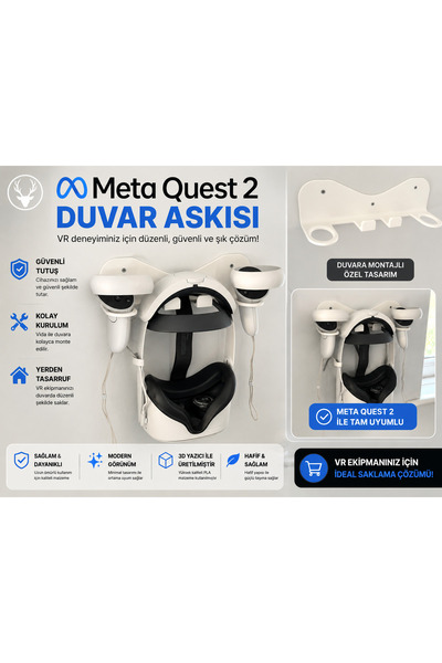 Print Zone Meta Quest 2 Uyumlu Duvara Monte Stand - Sanal Gerçeklik Gözlüğü O...