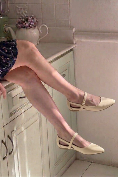 Nubbock Balerini retro crem cu bandă subțire NK3188