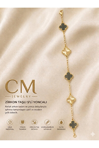 LUXENYA DESİGN CM Jewelry Kuyumcu İşçilikli 1. Kalite 14K Altın Kaplama 5 Yon...