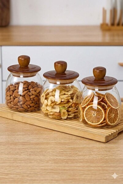 morponi 3 Pieces of Herry Borosilicate Conical Glass Jars with Acacia Lids 70...