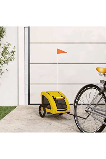 vidaxl Remorcă de bicicletă animale companie galben textil oxford/fier