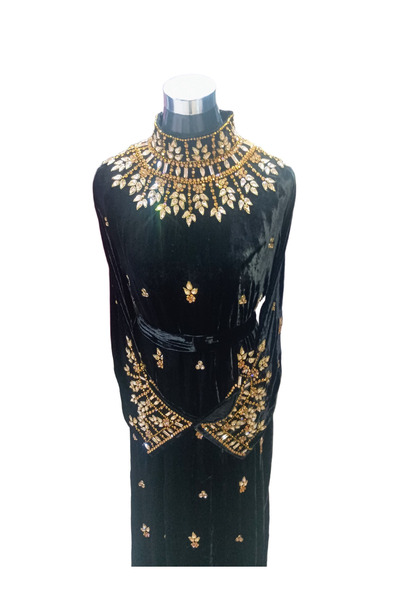 Bab almadina collection Elegant Mock Neck Velvet Maxi Evening Gown with Detai...