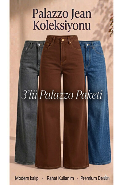 viking's line Ekonomik Set: 3'lü Kombinlenebilir Palazzo Pantolon Paketi