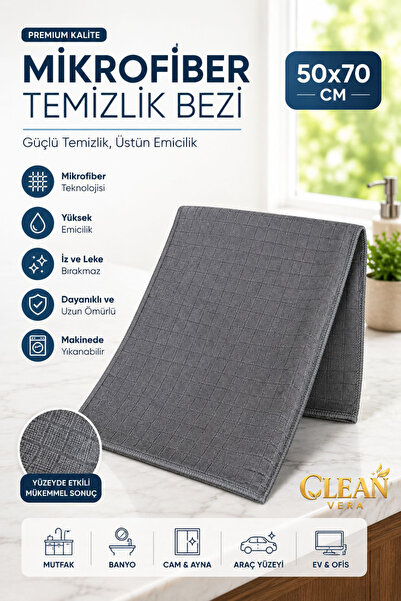 Genel Markalar ( 1 Adet ) Büyük Boy Gri Kareli Mikrofiber Yer Bezi 50x70 cm