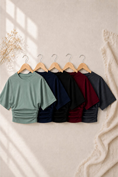 COMBİNE MİCHAİL Kadın Yarasa Kollu Basic Dar 5 Li Crop Bluz
