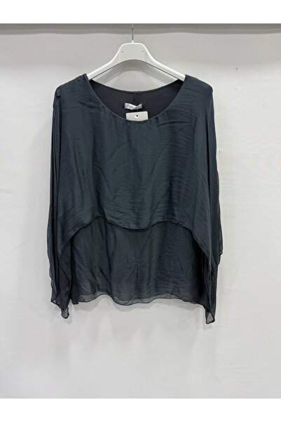 della moor Anthracite Italian Poncho Sleeve Lined Short Silk Blouse Size 38 - 42