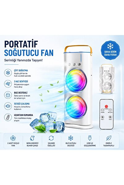 Tastech Şarjlı Soğuk Buhar Üflemeli Vantilatör Çift Fanlı Mini Klima Oda Hava...