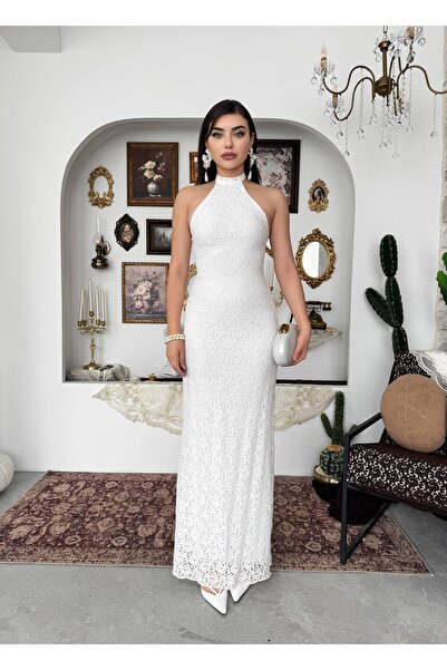 Ayzde Fashion Zarif Halter Yaka Güpür Dantel Elbise Jons