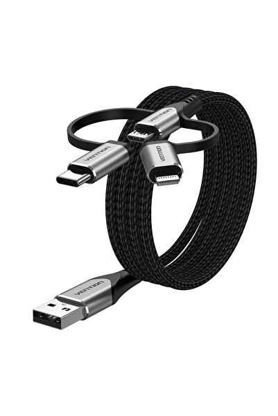 Vention Cablu USB 2.0 A tată la 3-în-1 Micro-B și USB-C și Lightning tată, 1M...