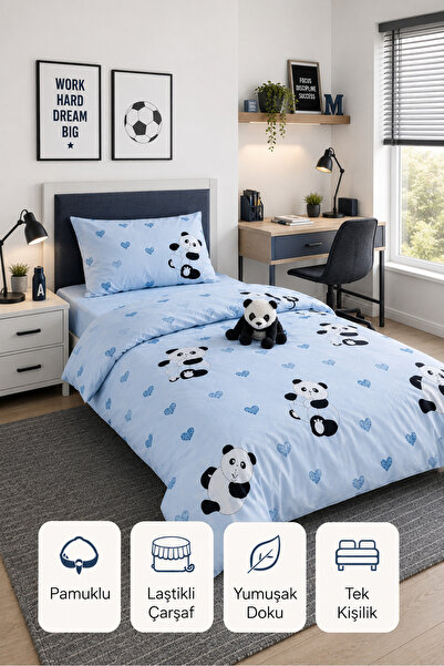 vanillasoft Set de lenjerie de pat cu model Panda Vanilla Tek Kişileri