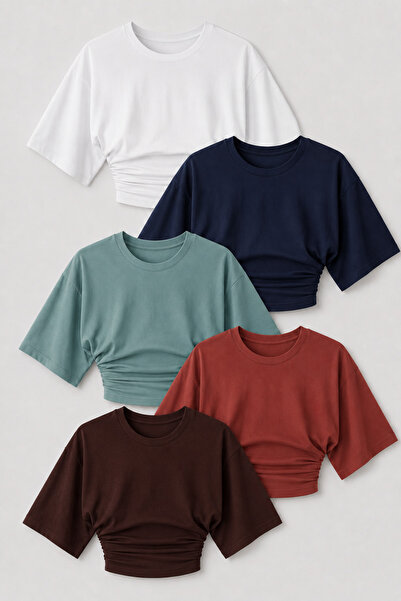 COMBİNE MİCHAİL Kadın Trend Yazlık Şık 5 Li Crop Bluz