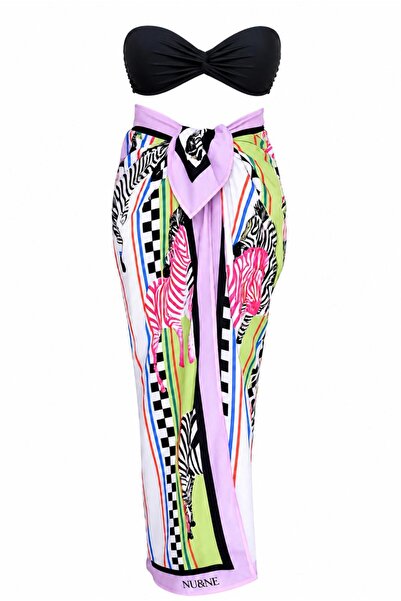 NUNE DESIGN Çok Renkli Zebra Desenli Pareo Vual Kumaş 120 cm*120 Cm